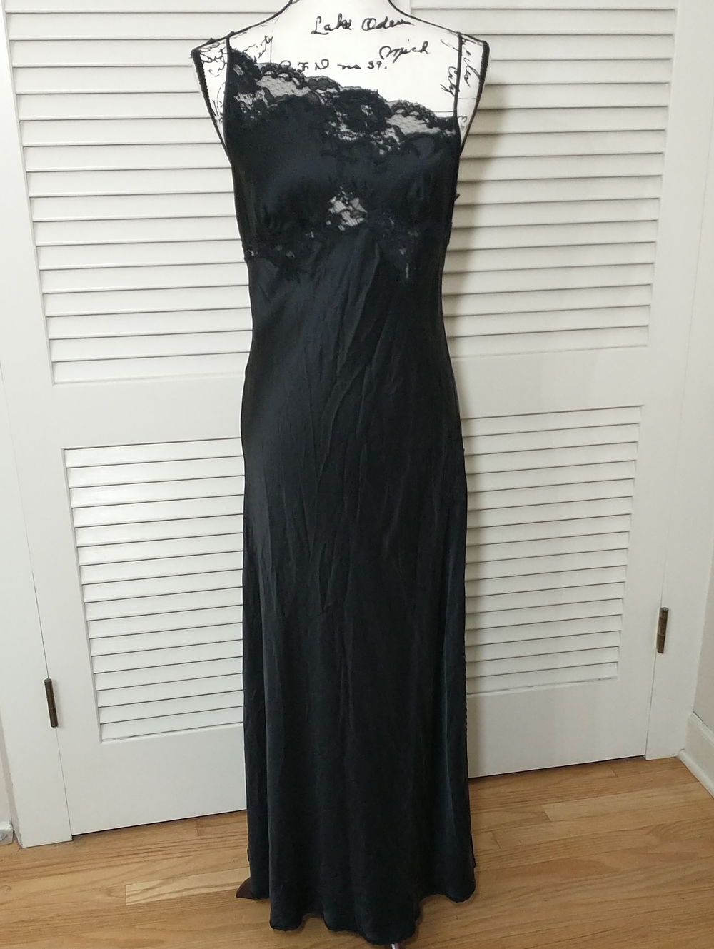 Vintage Victoria's Secret Black Silk Maxi Slip Dress, Size M, Old Hollywood